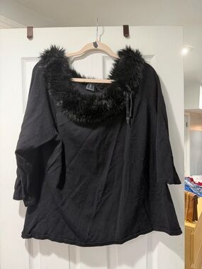 Black Faux Fur Collar Knit Pullover